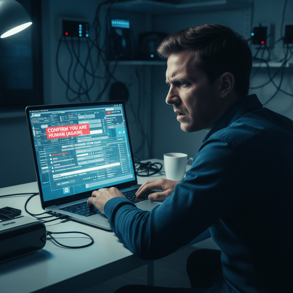 MR. AGAIN confused cat character with glitch aesthetic